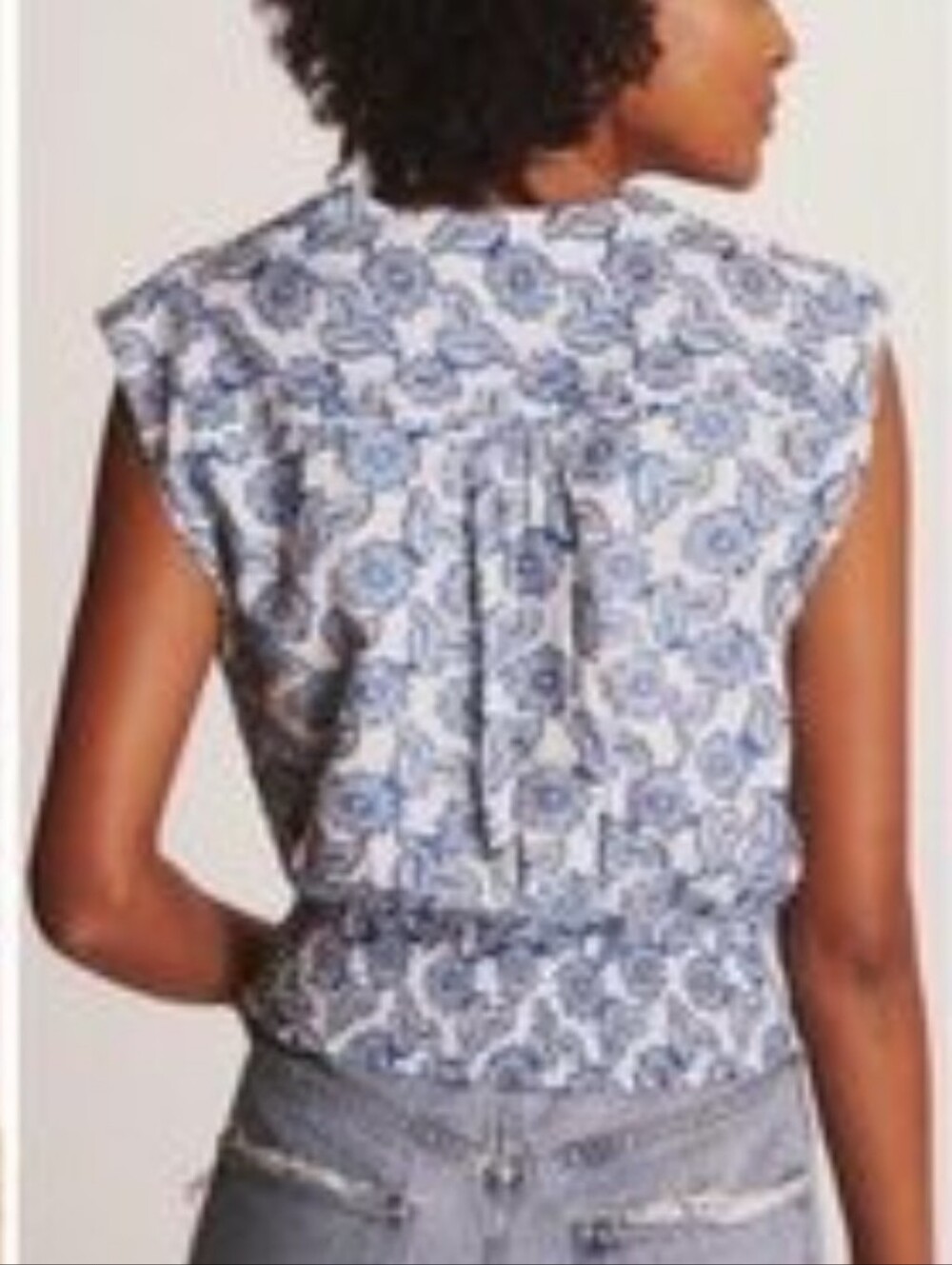 Anthropologie Blue Floral Tie-Front Sleeveless Blouse